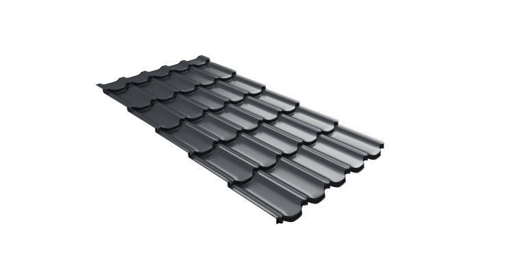 Металлочерепица  квинта плюс Grand Line c 3D резом 0,45 Drap ST RAL 7024 мокрый асфальт