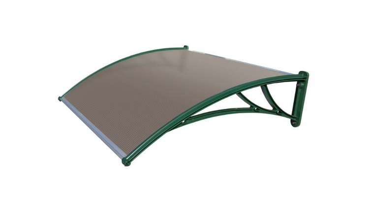 Козырек Krovent из поликарбоната 1500х930х280 бронзовый (зеленый кронштейн)